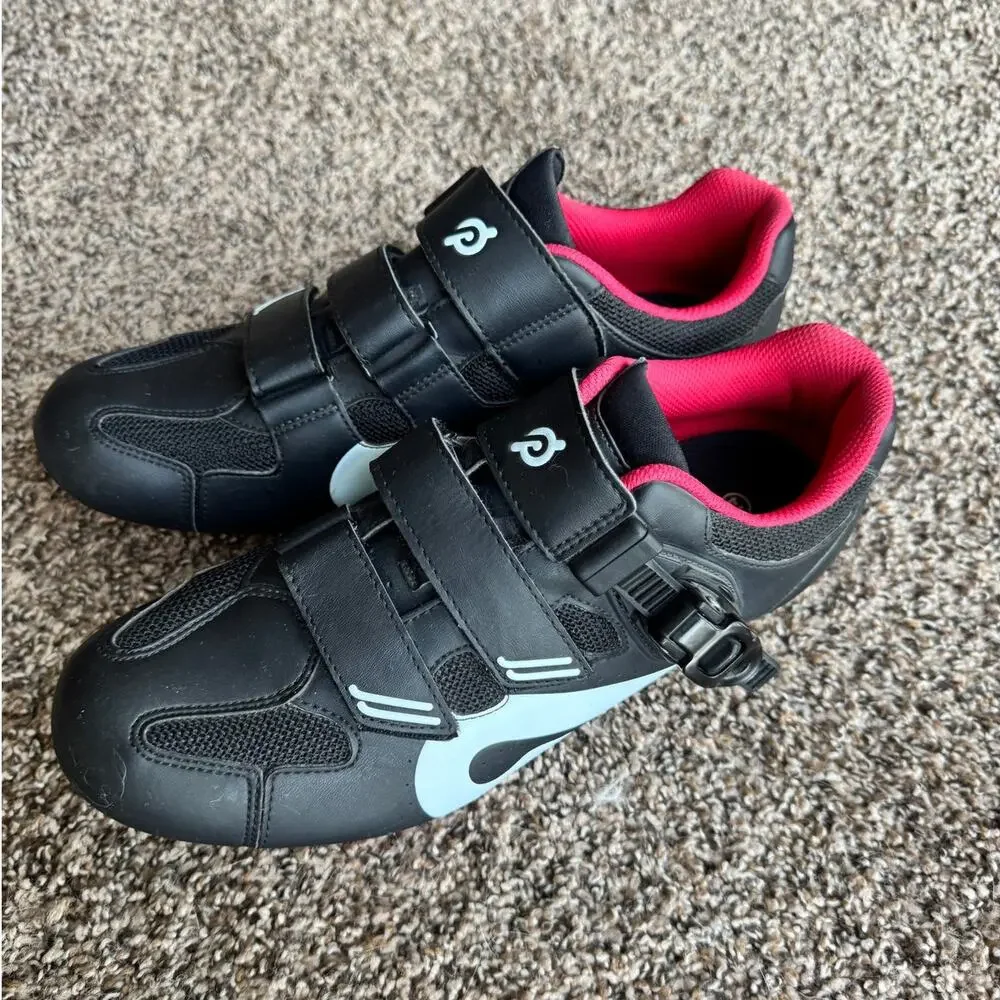 Peloton Cycling Shoes Size 44 Black Pink Hook Loop Indoor Bike Road Cycling
